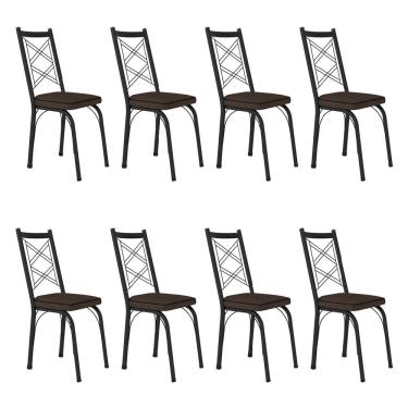 Imagem de Kit 8 Cadeiras De Cozinha Delaware Estampado Imbuia Pés De Ferro Preto