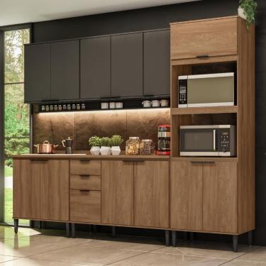 Imagem de Armário De Cozinha Completa C/ Tampo Lótus Star Carraro Freijó Preto Touch