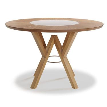 Imagem de Mesa De Jantar Redonda Camélia Com Vidro Giratório No Tampo Amendoa