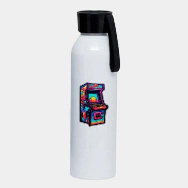 Imagem de Garrafa Squeeze Sport Branca Premium 650ml FLIPERAMA NEON RETROWAVE - 