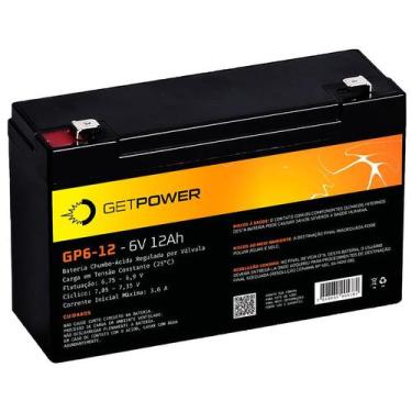 Imagem de Bateria Selada 6V 12ah GetPower Vrla Agm - Moto Elétrica - GET POWER