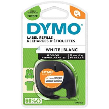 Imagem de DYMO LetraTag Etiquetas de tecido para passar a ferro | Autênticas | Rolo de 12 mm x 2 m | Impressão preta em branco | Etiquetas de roupas com ferro para impressoras LetraTag