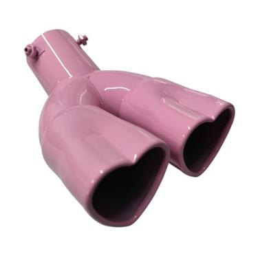 Imagem de OtpOutopa Ponta De Escape Dupla Com Entrada 2,5", Modificação Universal Cano Carro, Silenciador Aço Inoxidável, Decoração Ajustável Em Formato Coração (Curva, Rosa)
