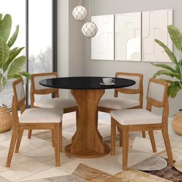 Imagem de Mesa Linares Com 4 Cadeiras Sextavada Freijó/pto/bouclé Off White - Ma Freijó/preto/bouclé Off White