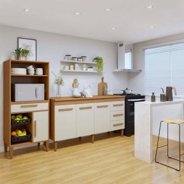 Imagem de Conjunto 2 Peças Fruteira com Nicho e Balcão 3 Portas Sorocaba Marrom/Off White