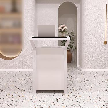 Imagem de Balcão de recepção - Mesa de recepção moderna com gavetas trancadas para lobby de escritório, salão de beleza, supermercado - design elegante para áreas de recepção, branco, sem gaveta_70x45