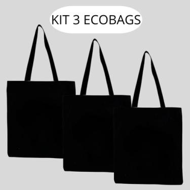 Imagem de KIT 3 Ecobags na cor PRETO lisa - armazze