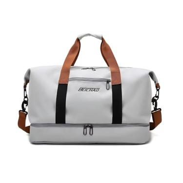 Imagem de Bolsa Mala de Viagem e Academia Grande Capacidade Portátil, Leve, Transversal, Casual Unissex para Fitness, Natação, Camping e Uso Diário (Cinza)