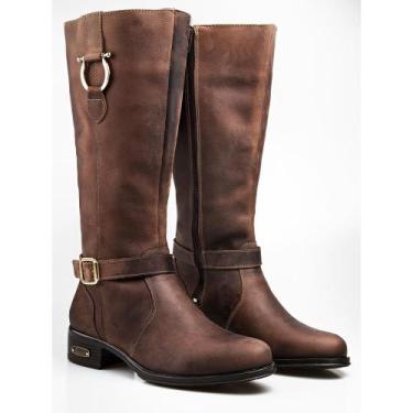 Imagem de Bota Feminina Cano Longo Montaria Couro Fivela Capelli Boots Café 39, 