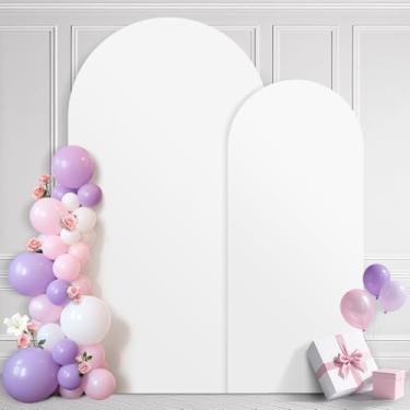 Imagem de Ledido Capa de arco de casamento de 1,8 m de 2 m, arco de 2 m, 2 conjuntos de capas elásticas de elastano com arco, capas brancas de topo redondo, suporte de chiara para decoração de festa de