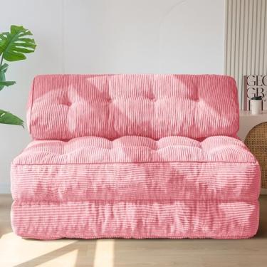 Imagem de Sofá-cama dobrável MAXYOYO, cadeira conversível com travesseiro, colchão dobrável com suporte para as costas, cadeira dobrável portátil, cama confortável, sofá para sala de estar, quarto, rosa duplo