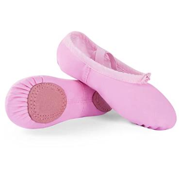 Imagem de TIEJIAN Sapatilhas de balé sem alças para meninas - sapatos de balé de lona com sola dividida de couro bege., rosa, 3 Big Kid