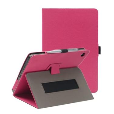 Imagem de Capa para tablet T-Mobile REVVL Tab 2 de 10,1 polegadas, capa dobrável de couro PU com suporte para caneta e alça de pulso, portátil para viagens de negócios (rosa vermelha)