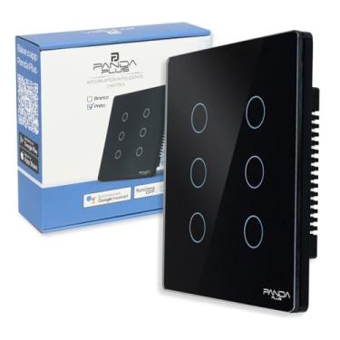 Imagem de Interruptor Inteligente Touch 6 Botões 4x4 Alexa Google Wifi Smartlife Tuya Panda Plus Controle de Voz Bivolt Automação (Preto)
