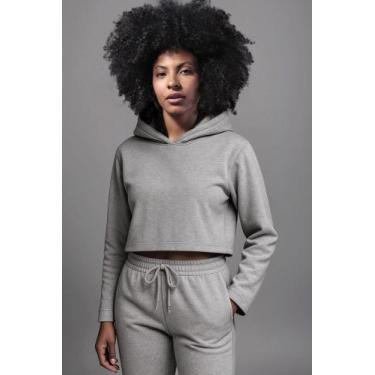 Imagem de Kit Moletom Feminino velken blusa Cropped e calça jogger, Cinza, G