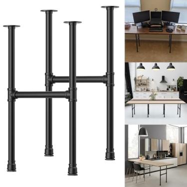 Imagem de Pernas de mesa de tubo industrial de 71 cm, pernas de base de ferro resistente para mesas de centro, mesas e mesinhas de cabeceira, tubos ásperos vintage cinza escuro preto, móveis de tubo de estilo