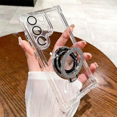 Imagem de Capa de silicone com suporte magnético e glitter para Samsung Galaxy A55 5G A35 a54 S24 Ultra S23 FE S22 Plus S21 S20, transparente, para Samsung S24Ultra