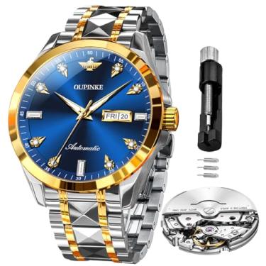 Imagem de OLEVS Relógios automáticos masculinos mecânicos luxuosos com corda automática, vários calendários, aço inoxidável, à prova d'água, relógios de pulso para homens, relógios azuis 3286, relógio masculino