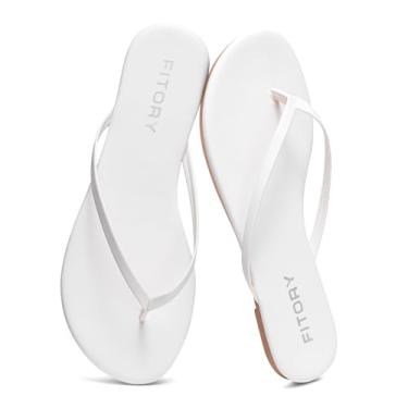 Imagem de FITORY Chinelo feminino, moda casual tanga caminhada com couro vegano, sandálias rasteiras confortáveis de verão para praia 2025 para uso interno e externo, tamanho 6-11, Branco, 41