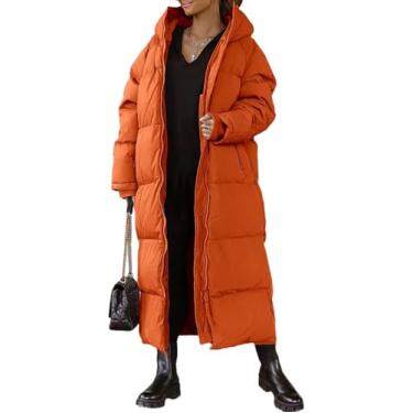 Imagem de Mulheres Longo Acolchoado Casaco Com Capuz Maxi Comprimento Manga Longa Puffer Jaqueta Acolchoada Casaco Acolchoado Inverno Outerwear, Orange, XXL