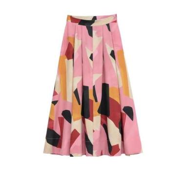 Imagem de Saia Midi Estampada De Cintura Alta Romântica E Elegante Para Mulheres