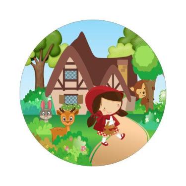 Imagem de Painel de Tecido Sublimado Redondo Chapeuzinho Vermelho e o Lobo C/Elá