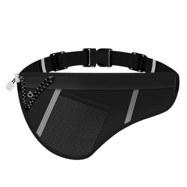 Imagem de JEVRKAPZ Cinto de corrida fino, leve para celular com faixa refletiva, pochete de corrida, à prova de suor com conector de fone de ouvido, bolsos separados para exercícios, Preto, Gsp8807