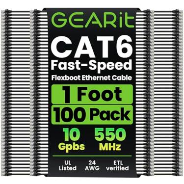 Imagem de GearIT Cabo Cat6 de 30 cm - Pacote com 100: Cabo Ethernet Patch para rede, Internet - Preto 30 cm