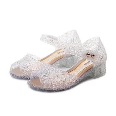 Imagem de TANDEFLY Sapatilhas Princess Jelly para meninas – Sandálias brilhantes para festa de aniversário, cosplay da rainha da neve, para crianças (3 a 8 anos) | Salto balé leve para meninas, Branco, 11.5