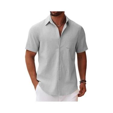 Imagem de Camisa Masculina Leve De Manga Curta Para O Verão Com Bolso No Peito, 