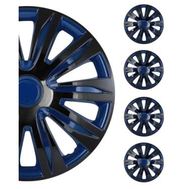 Imagem de SCITOO Conjunto de 4 calotas com 4 calotas laca preta e laca azul ABS e policarbonato capas de roda de encaixe para todos os modelos