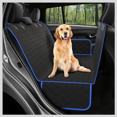 Imagem de Capa Pet Veicular Protetora Impermeável para Banco Traseiro de Carro, Preta com Borda Azul, 58x50x90cm, Antiderrapante, Fácil Limpeza