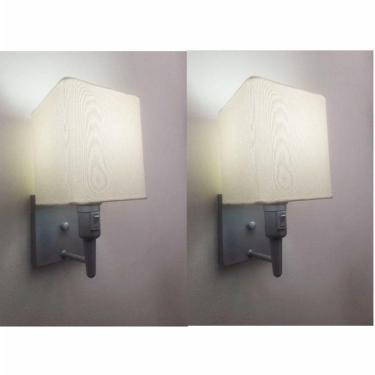 Imagem de Kit-2 Arandela Quadrada Md-2019 Cinza C- Inter Liga E Desl Cúpula Em Tecido Algodão Crú - Bivolt