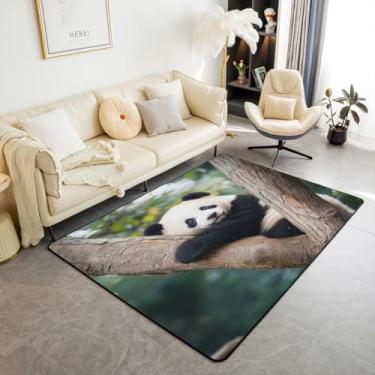 Imagem de Erosebridal Tapete de panda 7 x 12 cm, tapete decorativo de panda 3D para crianças e adultos, adorável tapete de área de animais de safári selvagem, ramos de árvores, vida selvagem, interior para