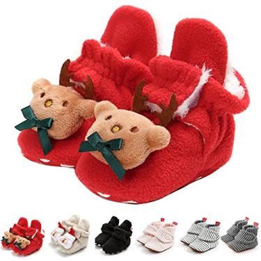 Imagem de Pantufas quentes para bebês de lã de algodão macio para recém-nascidos, meias infantis para o inverno, A02 Vermelho, 6-12 Months Infant