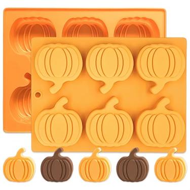 Imagem de 2 peças de moldes de silicone de abóbora de outono para chocolate 3D molde de silicone abóbora Halloween Ação de Graças moldes de cozimento de doces para doces, cubos de gelo, decoração de cupcake