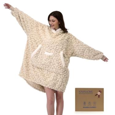 Imagem de KAWAHOME Cobertor com capuz com estampa 3D para mulheres e homens, moletom fofo aconchegante, presentes de aniversário para mãe, namorada, leopardo - branco