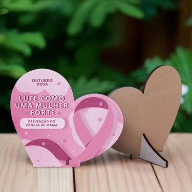 Imagem de Kit 15 Lembrancinhas MDF Coração Outubro Rosa Campanha de Conscientiza