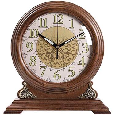 Imagem de Relógios de parede para sala de estar, relógio de mesa retro, relógio de lareira decorativo para casa, relógio de secretária com ponteiro digital luminoso, relógio de secretária com pilhas