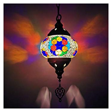 Imagem de Iluminação pendente Luz pendente feita à mão sombra de vidro colorido estilo boêmio mosaico luz suspensa cordão ajustável lustre decorativo sala de estar quarto (cor: colorido 1)