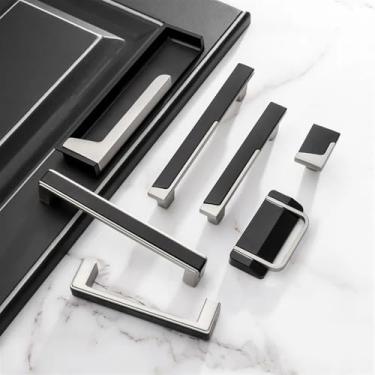 Imagem de CXYFQUUK Puxadores de porta de armário de liga de zinco puxadores ocultos de gaveta de móveis ferragens 2 peças (915níquel preto 128 mm)