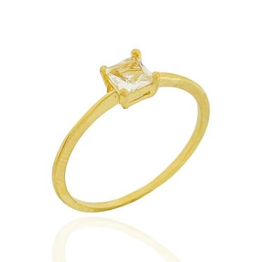 Imagem de Anel Solitário Zircônia Quadrada Cristal Banhado a Ouro