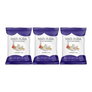 Imagem de Kit 3 pipoca artesanal vegana sem trangenicos vinagre e sal 40g mais p