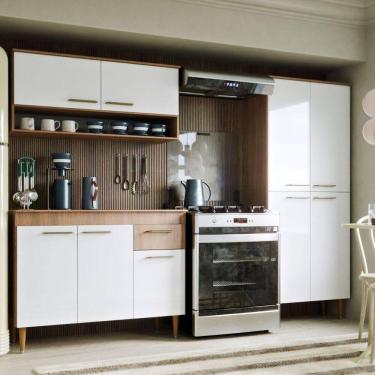 Imagem de Armário De Cozinha Antonella Com 9 Portas E 1 Gaveta Paneleiro Carvalho Branco - Maxi Do