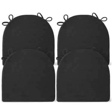 Imagem de SM-XLHN Conjunto de 4 almofadas de cadeira para cadeiras de jantar, almofadas antiderrapantes para cadeira de cozinha com laços, almofadas de assento de espuma de alta resiliência, capa lavável