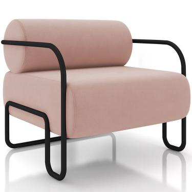 Imagem de Poltrona Decorativa Pés Industrial Moscou K01 Veludo Rosê - Lyam Decor