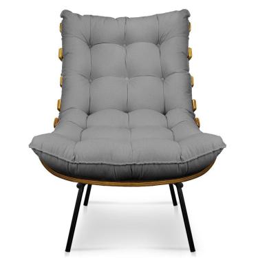 Imagem de Poltrona Costela Decorativa Sala De Estar Linho Chumbo