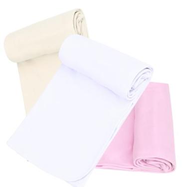 Imagem de Manta Cueiro para Bebê, Malha 100% Algodão, Acabamento em Viés, 80x90cm, Rosa, Azul, Palha, Branco, Amarelo, Verde (Palha/Branca/Rosa, 3 Mantas Coeiro)