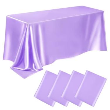 Imagem de Pacote com 4 toalhas de mesa retangulares de cetim, 147 x 260 cm, capa de mesa lavável resistente a manchas e vincos, tecido liso, toalha de mesa de seda brilhante para mesa de jantar, eventos de