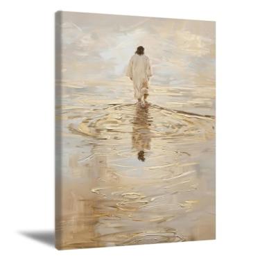 Imagem de Jesus Walking On Water Wall Art Christian Wall Decor Painting Jesus Art Pictures Poster Prints Christian Spiritual Artwork for Living Room Bedroom Church Home Decor, 41x61 cm Arte em tela emoldurada